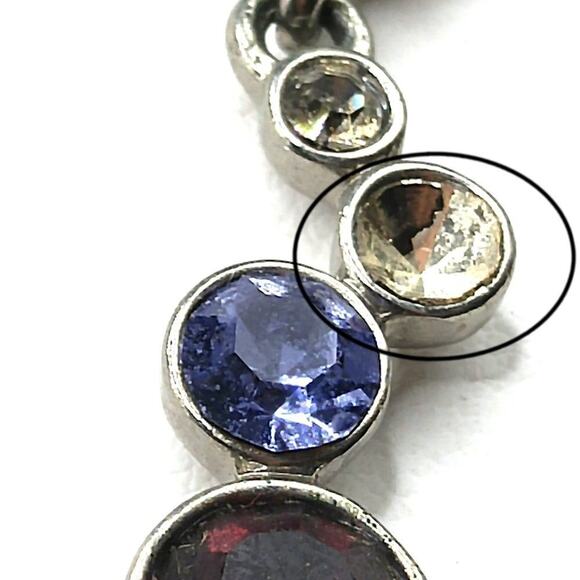 Napier Rhinestone Necklace, Silver Tone, Rhinestones Purple Blue Pink Clear, 19" - Picture 6 of 10